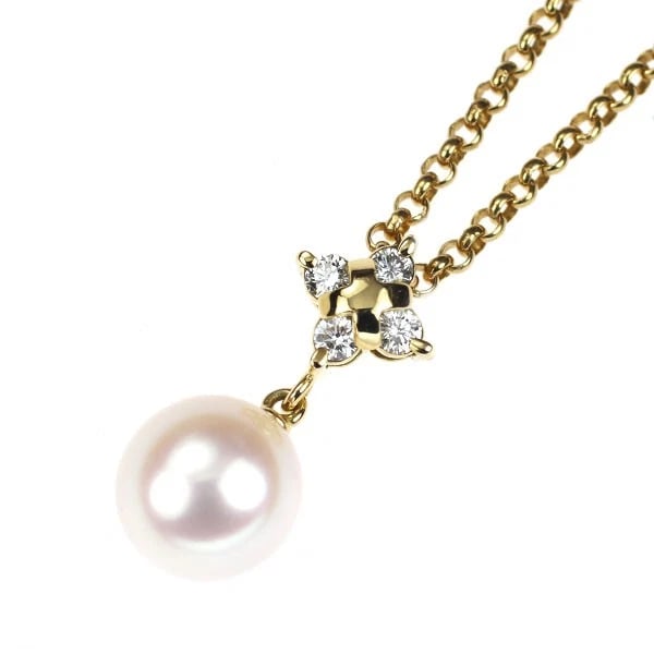 MIKIMOTO K18YG AKOYA PEARL DIAMOND PENDANT NECKLACE: Mikimoto K18YG Akoya Pearl Diamond Pendant Necklace Brand: Mikimoto Type/Style: pendant necklace Material: K18YG, Main Stone Natural Color: YG Size: Chain Length 40cm Accessories: None Accessories