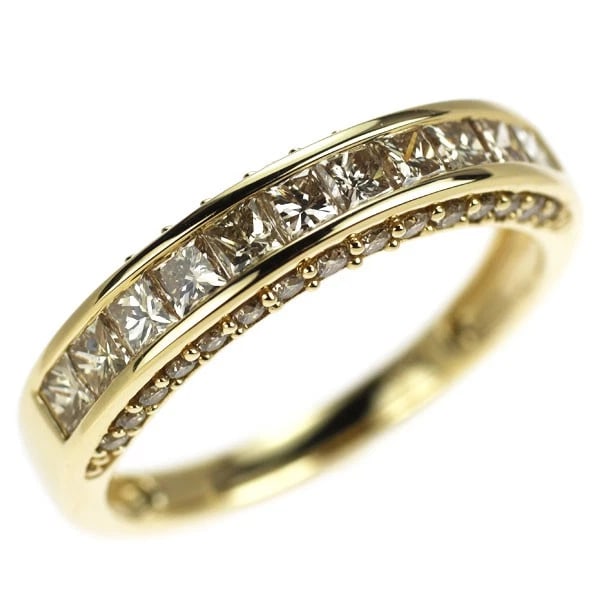 K18YG PRINCESS CUT/ROUND BRILLIANT CUT DIAMOND RING: K18YG Princess Cut/Round Brilliant Cut Diamond Ring Brand: None Type/Style: Ring Material: K18YG, Main Stone NAtural Color: YG Size: 7.5 US Accessories: None Accessories Notice: When purchasing