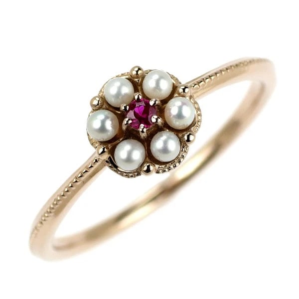 AGATE K18PG BABY PEARL RUBY RING: Agate K18PG baby pearl ruby ring Brand: Agete Type/Style: Ring Material: K18PG, Main Stone Ruby Color: PG Size: 5.5 - 5.75 US Accessories: None Accessories Notice: When purchasing pre-owne