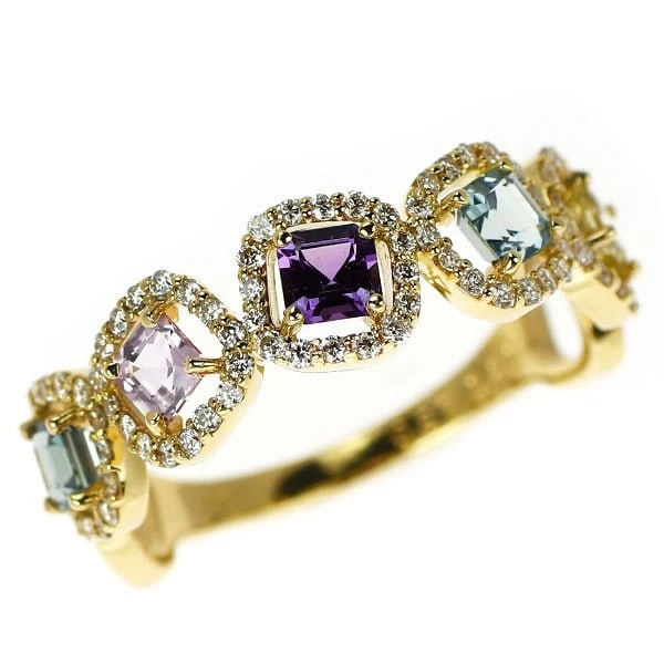 K18YG MULTICOLOR SAPPHIRE DIAMOND RING: K18YG Multicolor Sapphire Diamond Ring Brand: None Type/Style: Ring Material: K18YG, Main Stone Natural/Sapphire Color: YG Size: 6 US Accessories: None Accessories Notice: When purchasing pre-owned