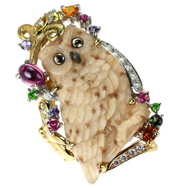 KAJI MITSUO K18YG/PT900 AGATE COLORED STONE DIAMOND RING: Kaji Mitsuo K18yg/PT900 Agate Colored Stone Diamond Ring Brand: None Type/Style: Ring Material: K18YG /Pt900, Main Stone Natural Color: YG/None Size: 8.75 US Accessories: None Accessories Notice: