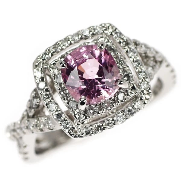 PT900 PINK SPINEL DIAMOND RING: Pt900 pink spinel diamond ring Brand: None Type/Style: Ring Material: Pt900, Main Stone NAtural Color: None Size: 5.25 US Accessories: None Accessories Notice: When purchasing pre-owned goods, please