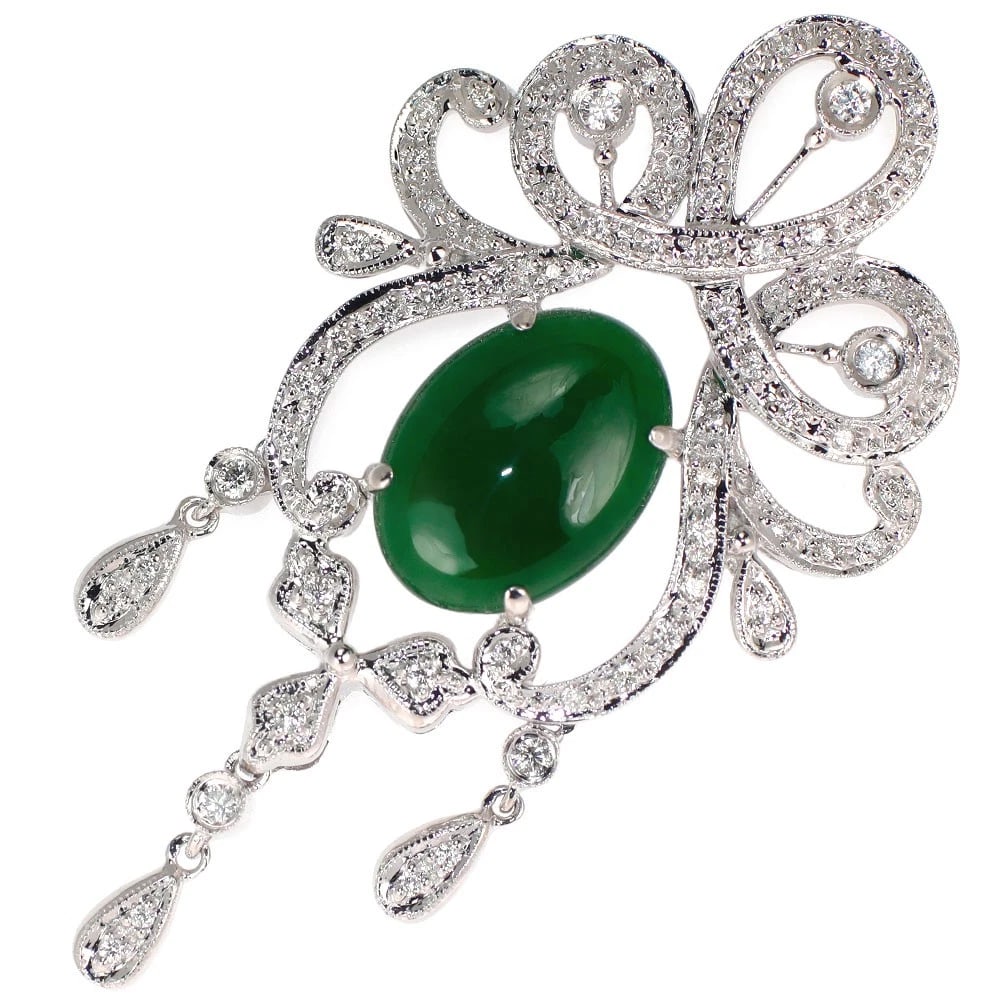 K18WG JADE/JADE DIAMOND PENDANT TOP: K18WG Jade/Jade Diamond Pendant Top Brand: None Type/Style: pendant top Material: K18WG, Main Stone Natural Color: WG Size: Length/Width/Diameter 49.8 Accessories: None Accessories Notice: