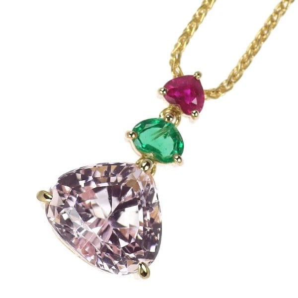 ATELIER AIR K18YG KUNZITE EMERALD RUBY PENDANT NECKLACE: Atelier Air K18YG Kunzite Emerald Ruby Pendant Necklace Brand: None Type/Style: pendant necklace Material: K18YG, Main Stone Emerald/Ruby Color: YG Size: Chain Length 46cm Accessories: None
