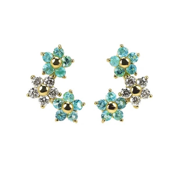 K18YG PARAIBA TOURMALINE DIAMOND EARRINGS: K18YG Paraiba Tourmaline Diamond Earrings Brand: None Type/Style: piercing Material: K18YG, Main Stone Natural/Paraiba Tourmaline Color: YG Size: Length/Width/Diameter 10.5 Accessories: None