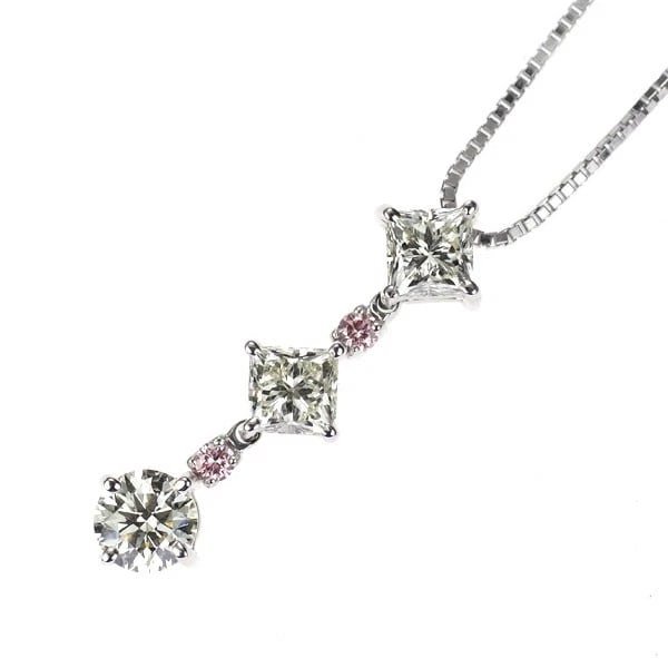 K18WG COLLARLESS/ NATURAL PINK DIAMOND PENDANT NECKLACE: K18WG Collarless/ Natural Pink Diamond Pendant Necklace Brand: None Type/Style: pendant necklace Material: K18WG, Main Stone Natural Color: WG Size: Chain Length 45cm Accessories: None Accessories