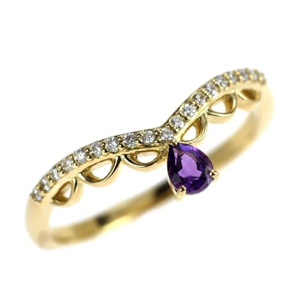 K18YG AMETHYST DIAMOND RING: K18YG amethyst diamond ring Brand: None Type/Style: Ring Material: K18YG, Main Stone Natural Color: YG Size: 6 US Accessories: None Accessories Notice: When purchasing pre-owned goods, please refer