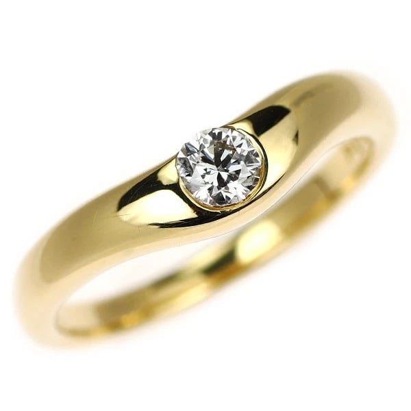 TIFFANY K18YG DIAMOND RING CURVED BAND: Tiffany K18YG diamond ring Curved Band Brand: Tiffany Type/Style: Ring Material: K18YG, Main Stone Natural Color: YG Size: 4.75 - 5 US Accessories: None Accessories Notice: When purchasing pre-owned