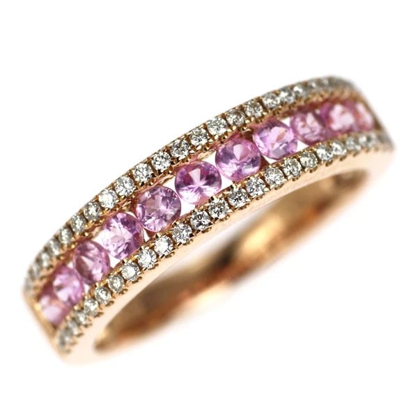 K18PG PINK SAPPHIRE DIAMOND RING: K18PG pink sapphire diamond ring Brand: None Type/Style: Ring Material: K18PG, Main Stone sapphires/Natural Color: PG Size: 5.25 US Accessories: None Accessories Notice: When purchasing pre-owned
