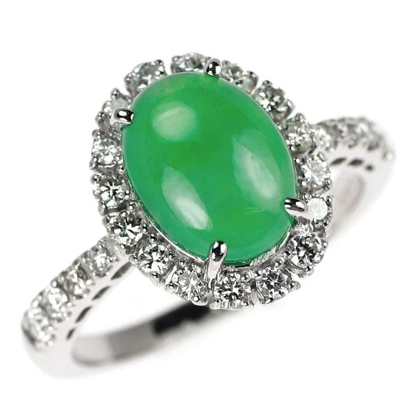 PT950 NO RESIN IMPREGNATION JADE/JADE DIAMOND RING: Pt950 no resin impregnation jade/jade diamond ring Brand: None Type/Style: Ring Material: Pt900, Main Stone Natural Color: None Size: 5.5 - 5.75 US Accessories: None Accessories Notice: When