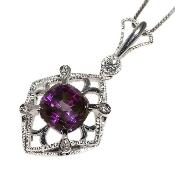 CRESCENBERT K18WG RECRYSTALLIZED ALEXANDRITE DIAMOND PENDANT NECKLACE: Crescenbert K18WG Recrystallized Alexandrite Diamond Pendant Necklace Brand: None Type/Style: pendant necklace Material: K18WG, Main Stone Alexavdrite Color: WG Size: Chain Length: 45cm Accessorie