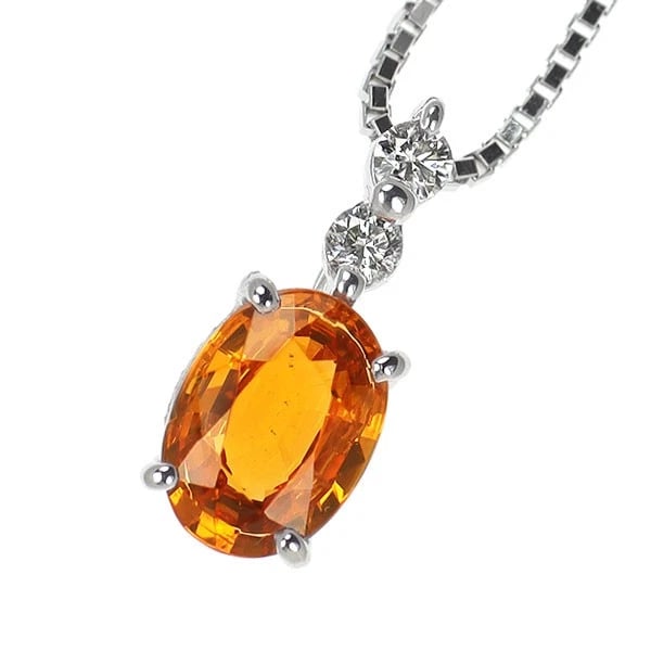 K18WG SPESSARTITE GARNET DIAMOND PENDANT NECKLACE: K18WG Spessartite Garnet Diamond Pendant Necklace Brand: None Type/Style: pendant necklace Material: K18WG, Main Stone Spessartite Peridot Color: WG Size: Chain Length 40cm Accessories: None