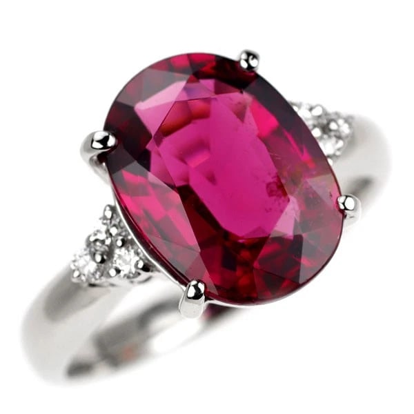 PT900 RUBELLITE DIAMOND RING: Pt900 rubellite diamond ring Brand: None Type/Style: Ring Material: Pt900, Main Stone RUbellite Color: None Size: 7.25 US Accessories: None Accessories Notice: When purchasing pre-owned go