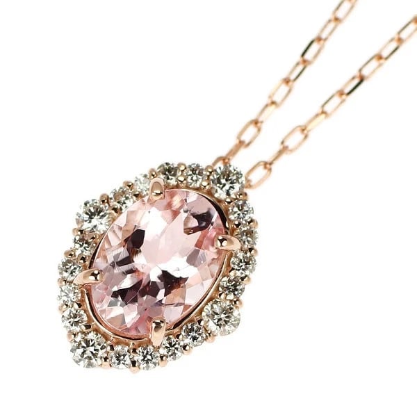 K18PG MORGANITE DIAMOND PENDANT NECKLACE: K18PG Morganite Diamond Pendant Necklace Brand: None Type/Style: pendant necklace Material: K18PG, Main Stone Natural Color: PG Size: Chain Length: 45cm Accessories: None Accessories Notice: When