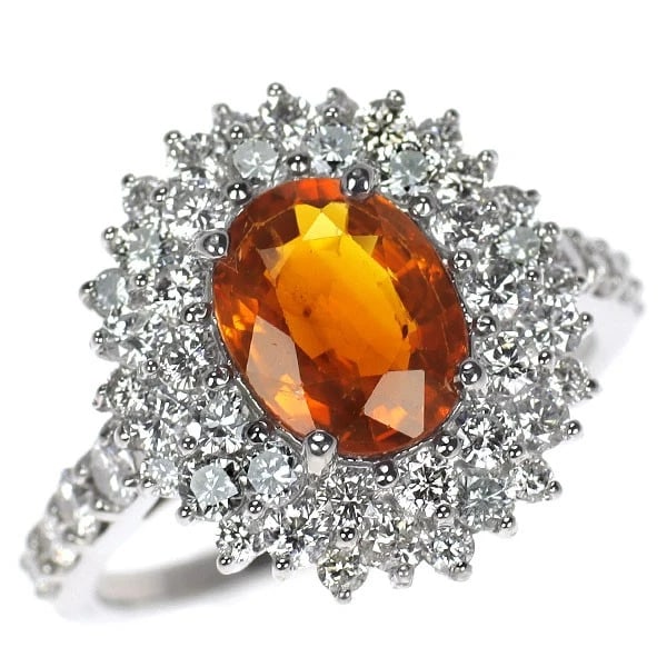 PT950 ORANGE SAPPHIRE DIAMOND RING: Pt950 orange sapphire diamond ring Brand: None Type/Style: Ring Material: Pt900, Main Stone Sapphire Color: None Size: 6 US Accessories: None Accessories Notice: When purchasing pre-owned goods,
