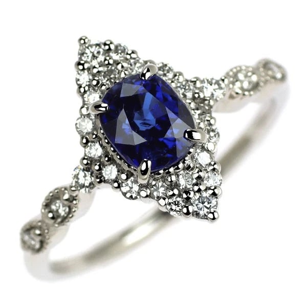 PT900 CAMBODIAN UNHEATED SAPPHIRE DIAMOND RING: Pt900 Cambodian Unheated Sapphire Diamond Ring Brand: None Type/Style: Ring Material: Pt900, Main Stone Sapphire Color: None Size: 5.5 - 5.75 US Accessories: None Accessories Notice: When purchasing