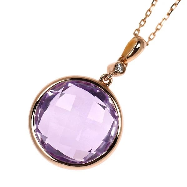 K18PG AMETHYST DIAMOND PENDANT NECKLACE (1 of 2)