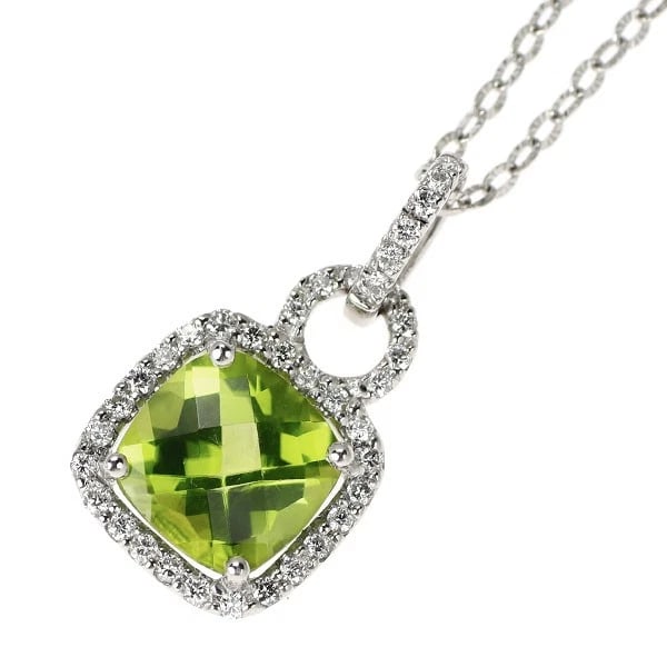 K18WG CHECKERED PERIDOT DIAMOND PENDANT NECKLACE (1 of 2)
