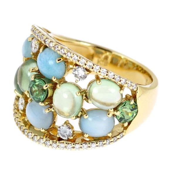 K18YG COLORED STONE DIAMOND RING - 2