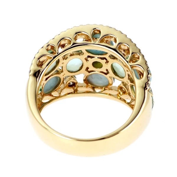 K18YG COLORED STONE DIAMOND RING - 3