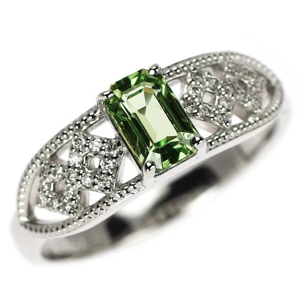 PT900 GREEN SAPPHIRE DIAMOND RING: Pt900 green sapphire diamond ring Brand: None Type/Style: Ring Material: Pt905, Main Stone Sapphire Color: None Size: 5.25 US Accessories: None Accessories Notice: When purchasing pre-owned goods,