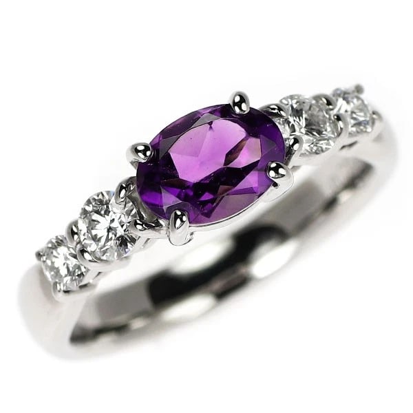PT900 AMETHYST DIAMOND RING: Pt900 amethyst diamond ring Brand: None Type/Style: Ring Material: Pt900, Main Stone Amethyst Color: None Size: 4.75 - 5 US Accessories: None Accessories Notice: When purchasing pre-owned goods,