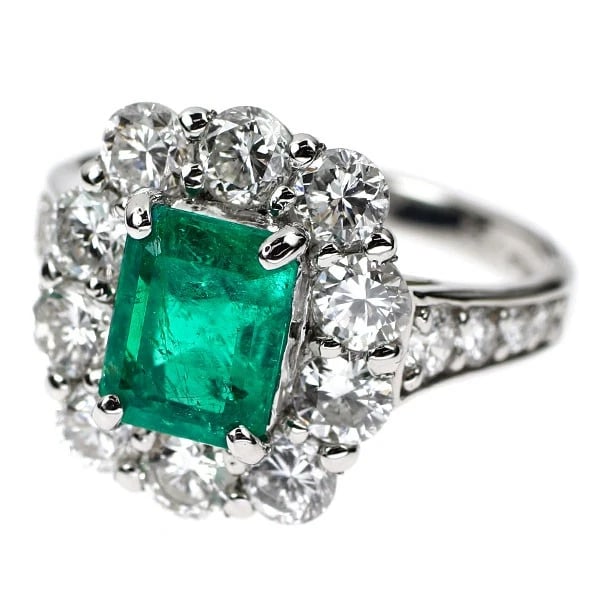 PT950 COLOMBIAN EMERALD DIAMOND RING - 2