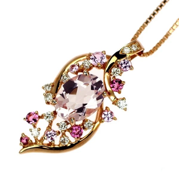 K18PG MORGANITE PINK TOURMALINE/SAPPHIRE DIAMOND PENDANT NECKLACE: K18PG Morganite Pink Tourmaline/Sapphire Diamond Pendant Necklace Brand: None Type/Style: pendant necklace Material: K18PG, Main Stone Tourmaline Color: PG Size: Chain Length 45 cm Accessories: None
