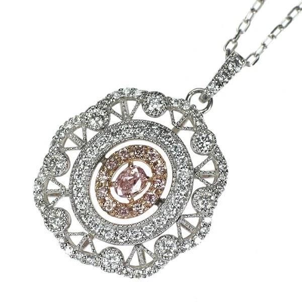 PT850/PT900/K18PG NATURAL PINK/COLORLESS DIAMOND PENDANT NECKLACE: PT850/PT900/K18pg natural pink/colorless diamond pendant necklace Brand: None Type/Style: pendant necklace Material: Pt900/Pt850/K18PG, Main Stone Natural Color: Pt Size: Chain Length 45cm