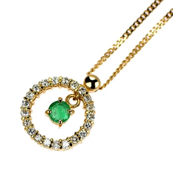 K18YG EMERALD DIAMOND PENDANT NECKLACE: K18YG Emerald Diamond Pendant Necklace Brand: None Type/Style: pendant necklace Material: K18YG, Main Stone Emerald Color: YG Size: Chain Length 40cm Accessories: None Accessories Notice: When