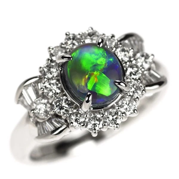 PT900 BLACK OPAL DIAMOND RING: Pt900 black opal diamond ring Brand: None Type/Style: Ring Material: Pt900, Main Stone Opal Color: None Size: 5.25 US Accessories: None Accessories Notice: When purchasing pre-owned goods, please