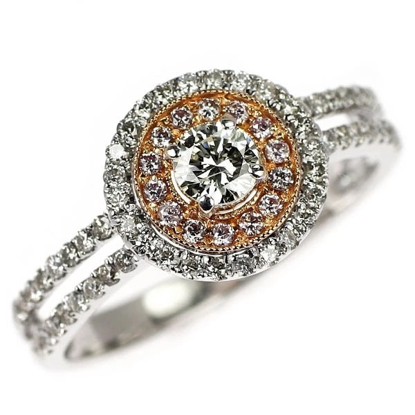K18WG/PG NATURAL PINK/COLORLESS DIAMOND RING: K18WG/PG natural pink/colorless diamond ring Brand: None Type/Style: Ring Material: K18PG/WG, Main Stone Natural Color: PG/WG Size: 5.5 - 5.75 US Accessories: None Accessories Notice: When