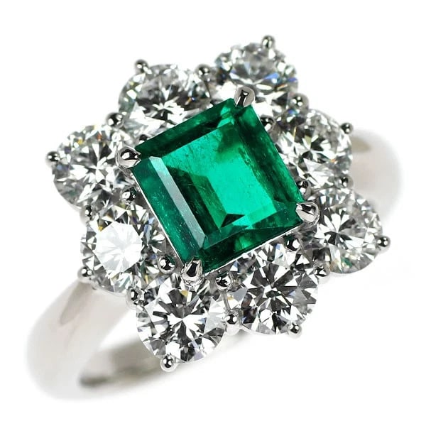 PT900 COLOMBIAN INCENTIVE MUZO GREEN/OLD MINE EMERALD DIAMOND RING (1 of 2)