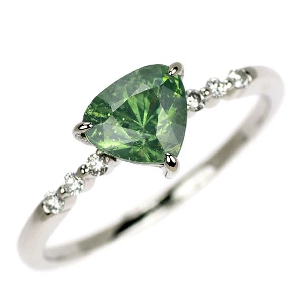 PT950 GREEN ZIRCON DIAMOND RING: Pt950 green zircon diamond ring Brand: None Type/Style: Ring Material: Pt950, Main Stone Natural Color: None Size: 6.25 - 6.5 US Accessories: None Accessories Notice: When purchasing pre-owned goods,