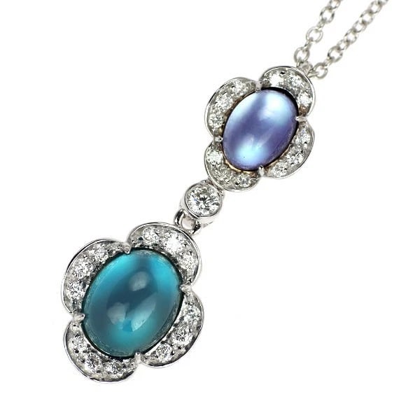 MORAGLIONE K18WG/PG COLORED STONE DIAMOND PENDANT: Moraglione K18WG/PG colored stone diamond pendant Brand: None Type/Style: pendant necklace Material: K18WG/PG, Main Stone Colored Stones Color: WG/PG Size: Chain Length 45.5cm Accessories: None