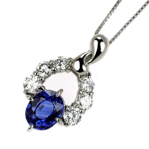 PT900/ PT850 SAPPHIRE DIAMOND PENDANT NECKLACE: Pt900/ Pt850 Sapphire Diamond Pendant Necklace Brand: None Type/Style: pendant necklace Material: Pt900/Pt850, Main Stone Natural/Sapphire Color: None Size: Chain Length: 45cm Accessories: None