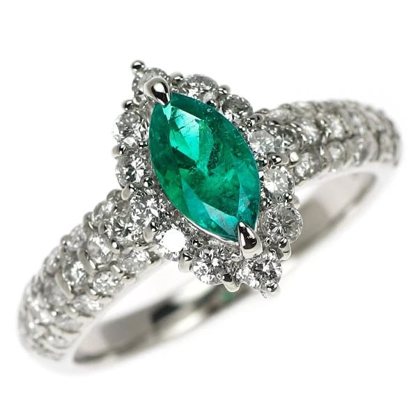 PT900 EMERALD DIAMOND RING: Pt900 emerald diamond ring Brand: None Type/Style: Ring Material: Pt900, Main Stone emeralds Color: None Size: 6.25 - 6.5 US Accessories: None Accessories Notice: When purchasing pre-owned goods,
