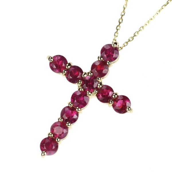K18YG CROSS RUBY PENDANT NECKLACE (1 of 2)