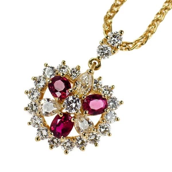 QUEEN K18YG RUBY DIAMOND PENDANT NECKLACE: QUEEN K18YG RUBY DIAMOND PENDANT NECKLACE Brand: Queen Type/Style: pendant necklace Material: K18YG, Main Stone Natural/Ruby Color: YG Size: Chain Length 40.5cm Accessories: None Accessori