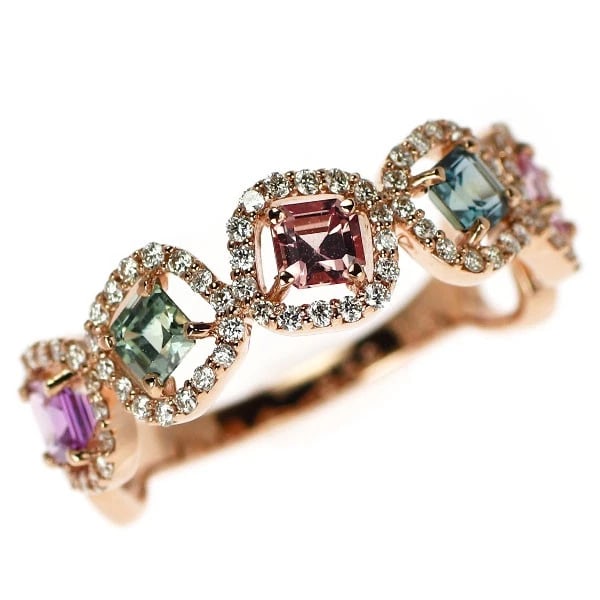 K18PG MULTICOLOR SAPPHIRE DIAMOND RING: K18PG Multicolor Sapphire Diamond Ring Brand: None Type/Style: Ring Material: K18PG, Main Stone Natural/Sapphire Color: PG Size: 6 US Accessories: None Accessories Notice: When purchasing pre-owned