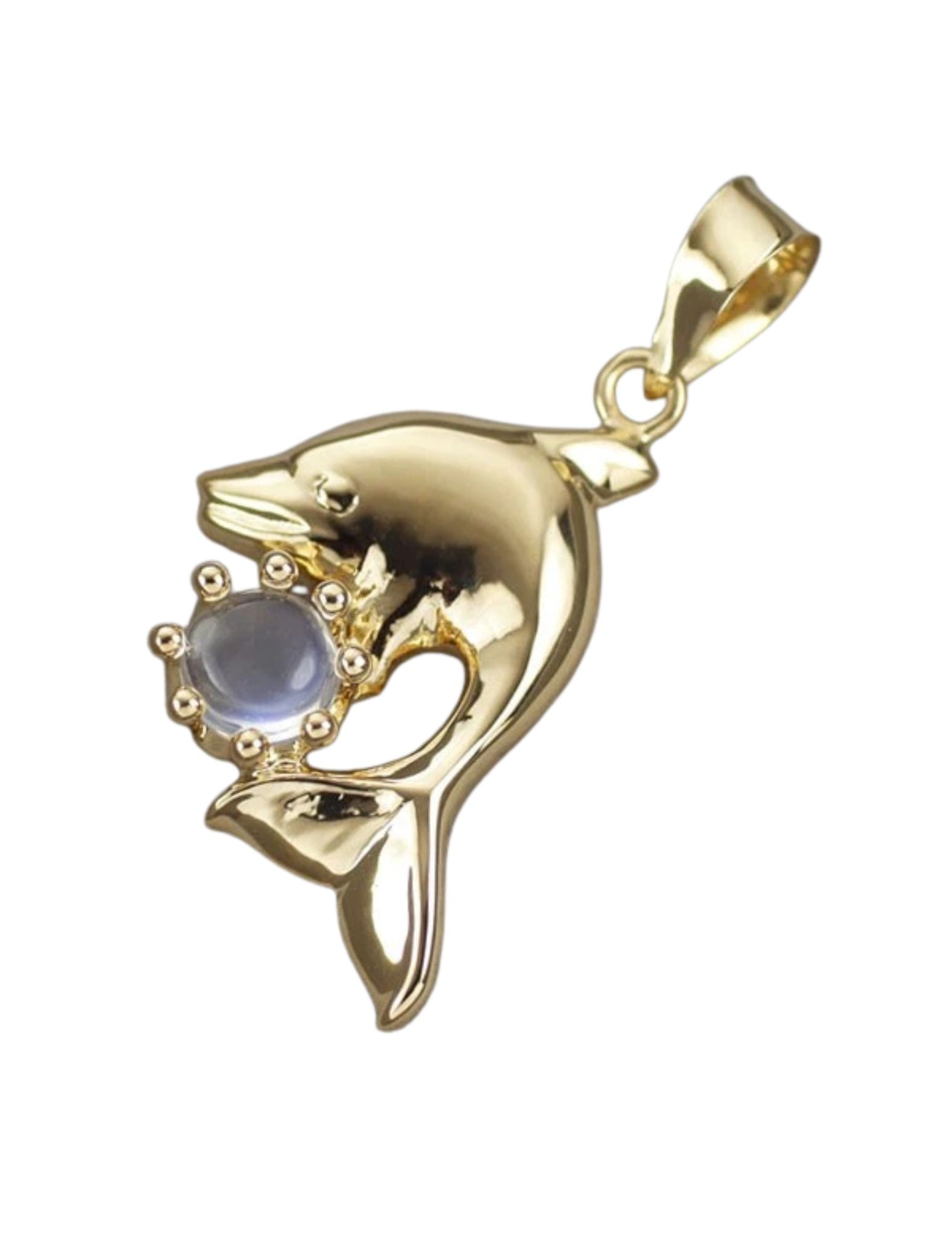K18YG DOLPHIN MOONSTONE PENDANT TOP: K18YG dolphin moonstone pendant top Brand: None Type/Style: pendant top Material: K18YG, Main Stone Moonstone Color: YG Size: Length/Width/Diameter 29.9 Accessories: None Accessories Notice: When
