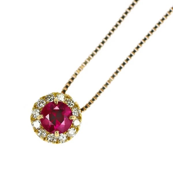 K18YG RUBY DIAMOND PENDANT NECKLACE: K18YG Ruby Diamond Pendant Necklace Brand: None Type/Style: pendant necklace Material: K18YG, Main Stone Ruby Color: YG Size: Chain Length: 45cm Accessories: None Accessories Notice: When purchasing