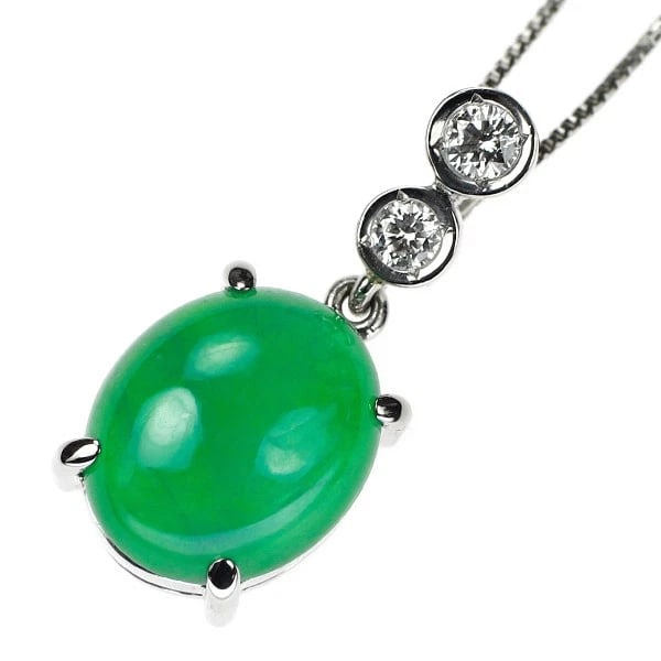 PT900/ PT850 JADE/JADE DIAMOND PENDANT NECKLACE: Pt900/ Pt850 Jade/Jade Diamond Pendant Necklace Brand: None Type/Style: pendant necklace Material: Pt900, Main Stone Natural Color: None Size: Chain Length: 45cm Accessories: None Accessor