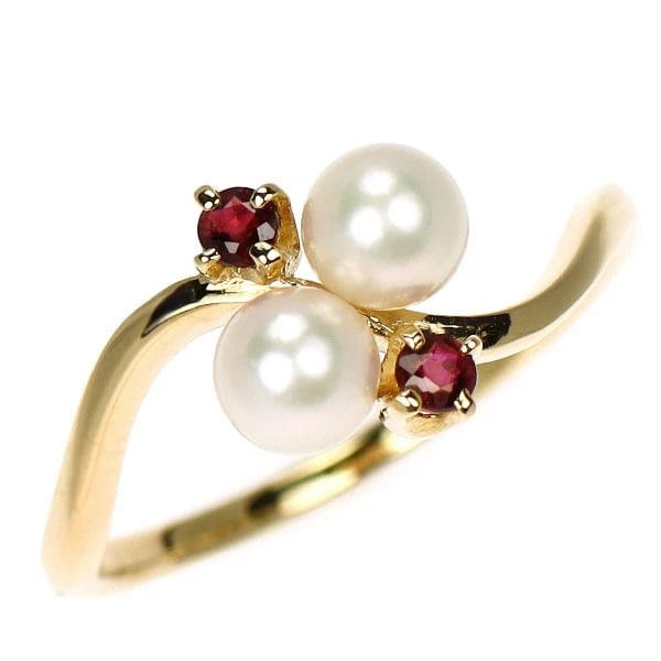 MIKIMOTO K18YG AKOYA BABY PEARL RUBY RING: Mikimoto K18YG Akoya Baby Pearl Ruby Ring Brand: Mikimoto Type/Style: Ring Material: K18YG, Main Stone Akoya Baby Pearl/ Ruby Color: YG Size: 4 US Accessories: None Accessories Notice: When