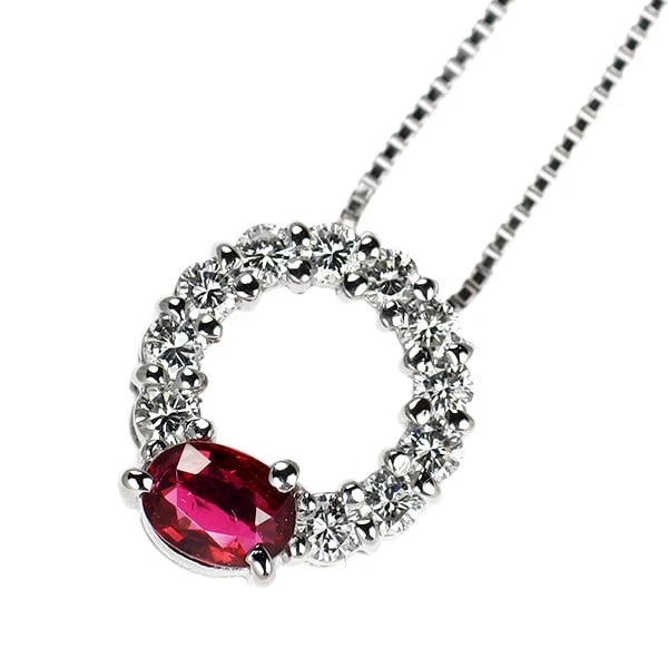 PT900/ PT850 RUBY DIAMOND PENDANT NECKLACE: Pt900/ Pt850 Ruby Diamond Pendant Necklace Brand: None Type/Style: pendant necklace Material: Pt900/Pt850, Main Stone Natural/Ruby Color: None Size: Chain Length: 45.5cm Accessories: None Accessories