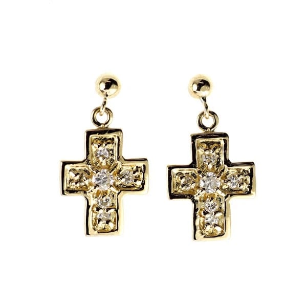 K18YG CROSS DIAMOND EARRINGS: K18YG cross diamond earrings Brand: None Type/Style: piercing Material: K18YG, Main Stone Natural Color: YG Size: Length/Width/Diameter 15.0 Accessories: None Accessories Notice: When purchasing