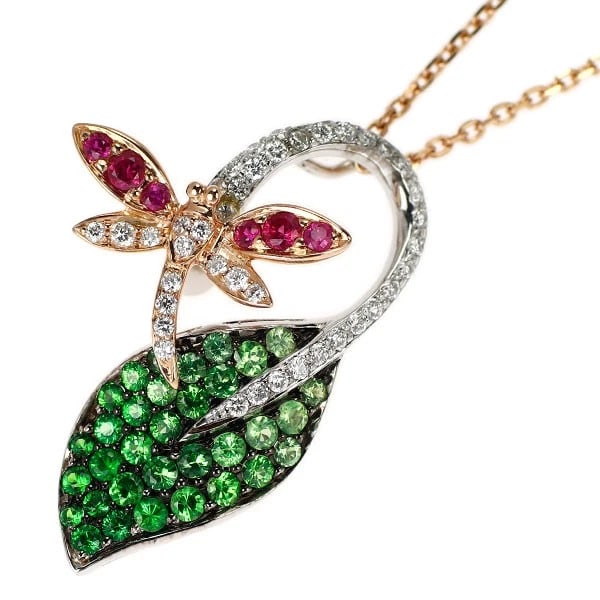 K18WG/ K18PG/ BLACK COATED GREEN GARNET/ RUBY DIAMOND PENDANT NECKLACE (1 of 3)