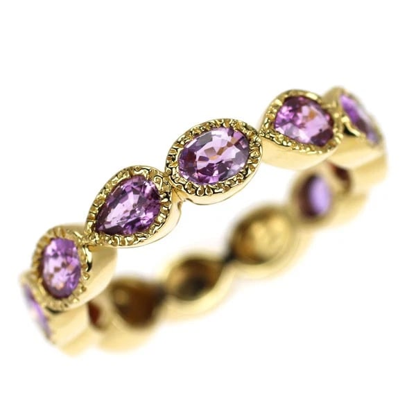 K18YG PINK SAPPHIRE RING: K18YG pink sapphire ring Brand: None Type/Style: Ring Material: K18YG, Main Stone sapphires Color: YG Size: 4.75 - 5 US Accessories: None Accessories Notice: When purchasing pre-owned goods, please