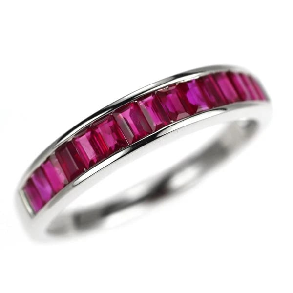 K18WG RUBY RING HALF ETERNITY: K18WG ruby ring half eternity Brand: None Type/Style: Ring Material: K18WG, Main Stone Ruby Color: WG Size: 8.25 - 8.5 US Accessories: None Accessories Notice: When purchasing pre-owned goods, please