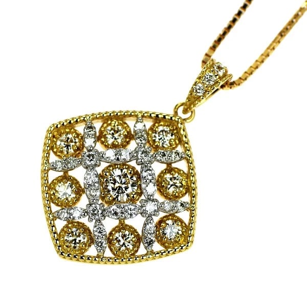 K18YG/PT900 DIAMOND PENDANT NECKLACE: K18yg/PT900 diamond pendant necklace Brand: None Type/Style: pendant necklace Material: K18YG/Pt900, Main Stone Natural Color: YG/None Size: Chain Length 45cm Accessories: None Accessories Notice: